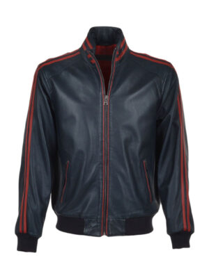Men Fashion Leather Jacket With Red Piping