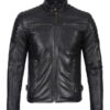 Men's Black Cafe Racer Style Leather Jacket