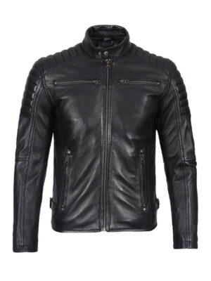 Men's Black Cafe Racer Style Leather Jacket