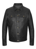 Men's Black Motorcycle Trucker Leather Jacket