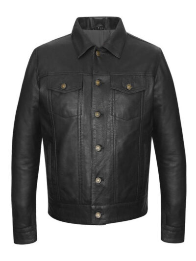 Men's Black Motorcycle Trucker Leather Jacket