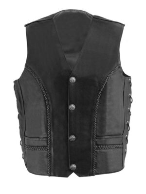 Men's Black Naked Side Lace Leather Vest