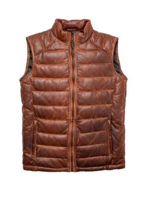 Men's Tan Brown Puffer Leather Vest