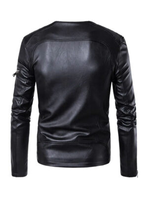 Men's Wrinkle Shoulder Double Zipper Leather Jacket