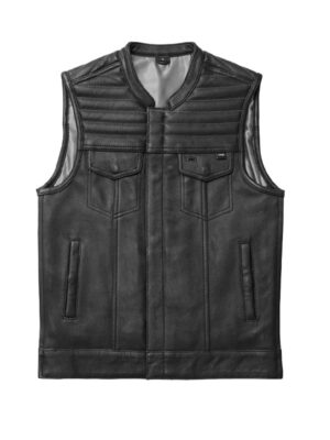 Men's Dio Black Leather Motorcycle Vest