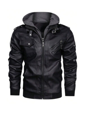 Men's Flavor Hooded Black Leather Jacket