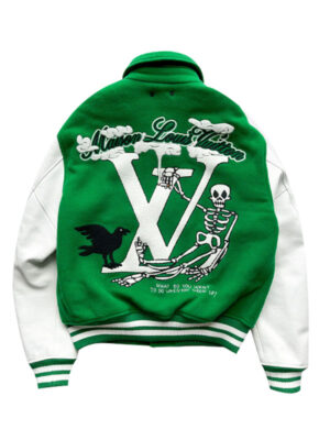 Men's White And Green Letterman Jacket