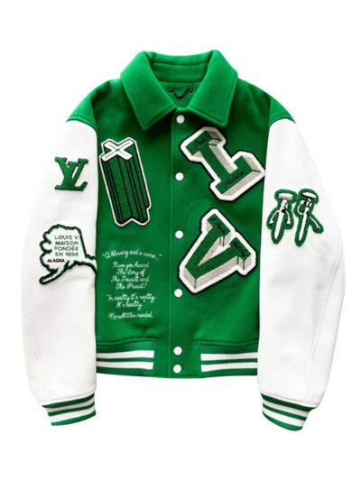 Men's White And Green Letterman Jacket