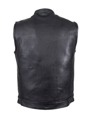 Men's Center Zipper Plain Leather Vest