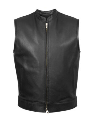 Men's Center Zipper Plain Leather Vest
