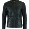 Men’s Hooper Style Black Zipped Leather Jacket