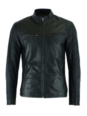 Men’s Hooper Style Black Zipped Leather Jacket