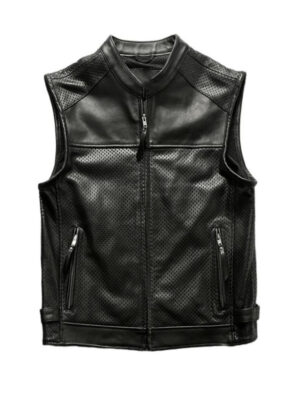 Men's Perforated Zipper Thick Leather Vest