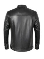 Men's Quilted Shoulder Black Leather Jacket