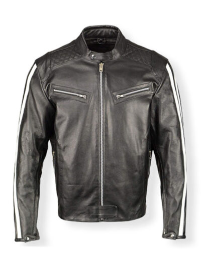 Men's Racing White Stripes Leather Jacket