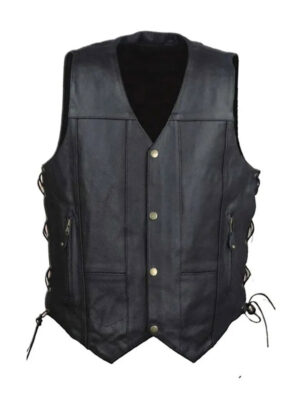 Men’s Black Side Laced Classic Leather Vest