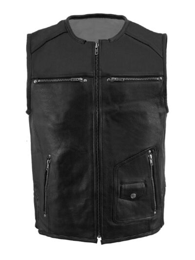 Men's Side Stretch Flex Black Leather Vest