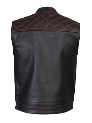 MEN'S RED STITCHED DIAMONDS LEATHER VEST