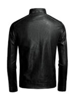 Men's Stand Collar Black Leather Jacket