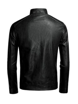 Men's Stand Collar Black Leather Jacket