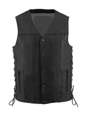 Men's Straight Bottom Side Lace Leather Vest