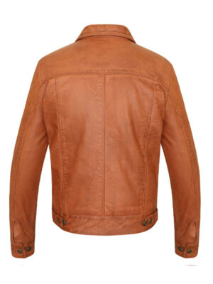 Men's Tan Brown Trucker Leather Jacket