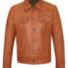 Men's Tan Brown Trucker Leather Jacket