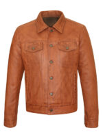 Men's Tan Brown Trucker Leather Jacket