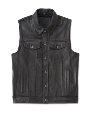 Men's Black Shirt Style Trucker Vest