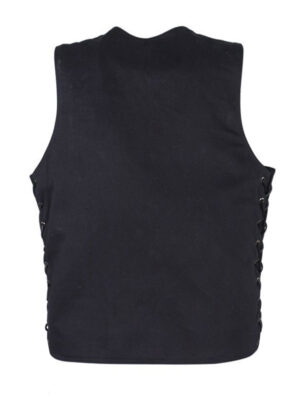 Men's V-Neck Side Laces Black Denim Vest