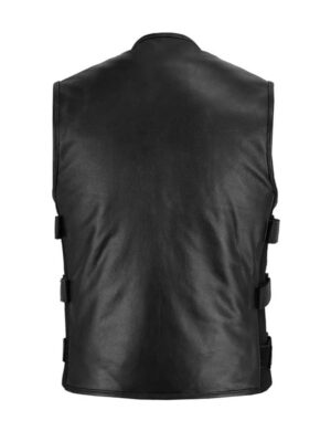 Men's Swat Style Black Leather Vest