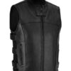 Men's Swat Style Black Leather Vest