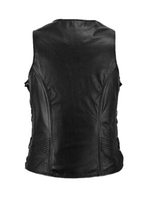 Women's Zipper Biker Style Leather Vest