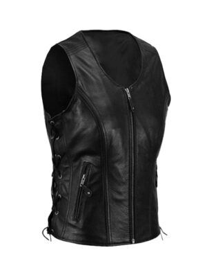 Women's Zipper Biker Style Leather Vest