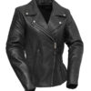 Women's Braided Leather Black Motorcycle Jacket