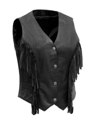 Women's Black Fringe Leather Vest