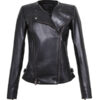 Women's Collarless Biker Leather Jacket