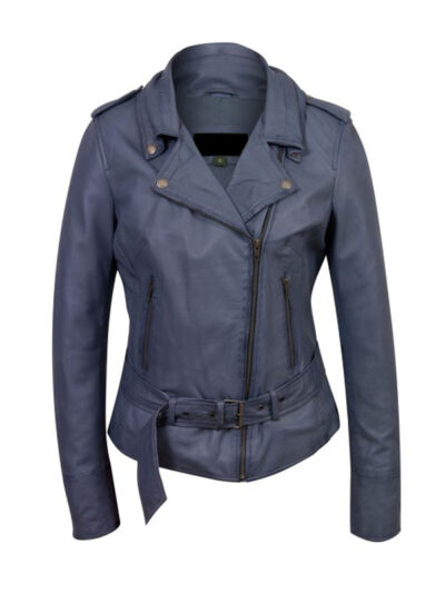 Women's Asymmetrical Blue Leather Jacket