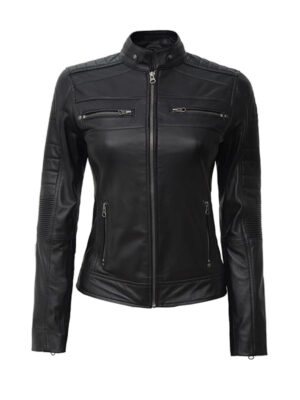 Women's Cafe Racer Black Leather Jacket