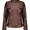 Women's Brown Rub Off  Leather Jacket