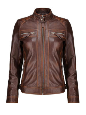 Women's Brown Rub Off  Leather Jacket