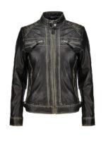 Wear our Women's Diamond Quilted Motorcycle Leather Jacket to stay fashionable. This black leather jacket has a polished, fashionable appearance.