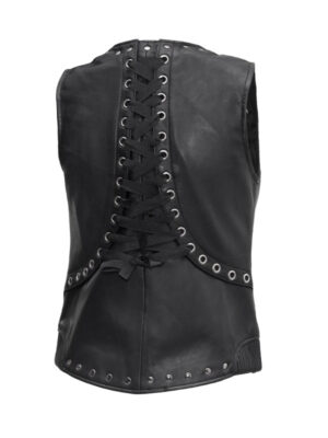 Women's V-neck Black Leather Vest