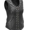 Women's V-neck Black Leather Vest