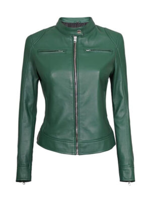 Women's Green Biker Leather Jacket