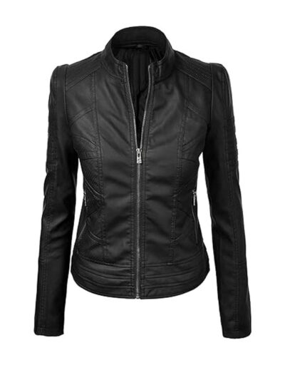 women's biker style black leather jacket