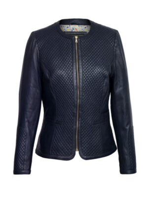 Women's Navy Blue Leather Jacket