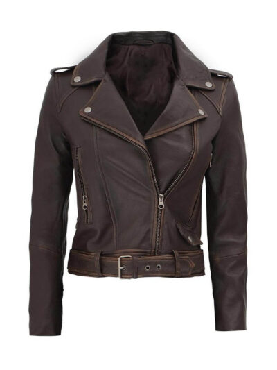 Women's Cropped Motorcycle Leather Jacket