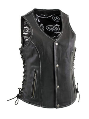 Women's Paisley Black Motorcycle Leather Vest