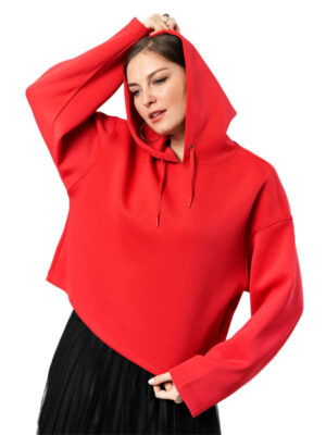 Women's Red Cropped Pullover Hoodie